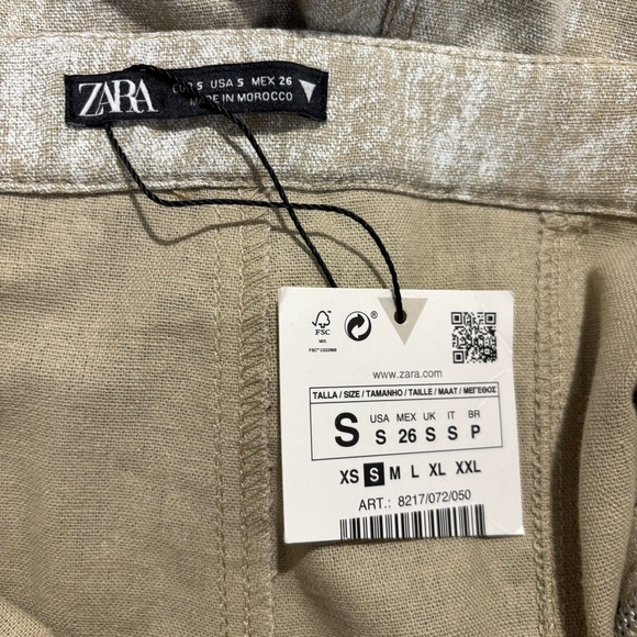 ZARA Sz S Jumpsuit Linen Blend Strapless Acid Wash Pattern Wide Leg Zipper NEW - Picture 12 of 13